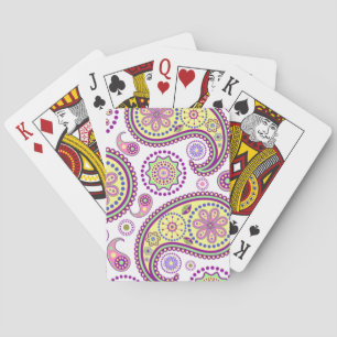 Paarse, gele en roze paisley pokerkaarten