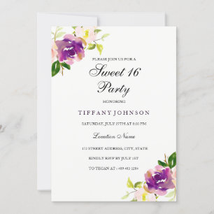 Paarse Gele Floral Sweet 16 Partij Uitnodiging