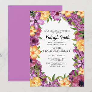 Paarse Gele Floral White College Trunk Party Kaart