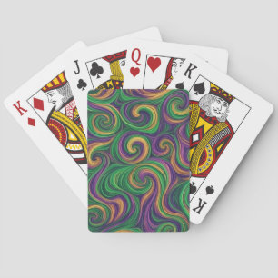 Paarse gele groene Mardi Gras wervelingen abstract Pokerkaarten