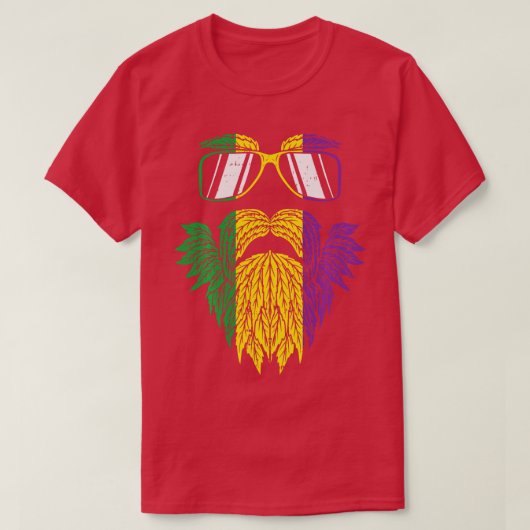 Paarse Gele Hipster Beard Mardi Gras Carni T-shirt (Design voorkant)