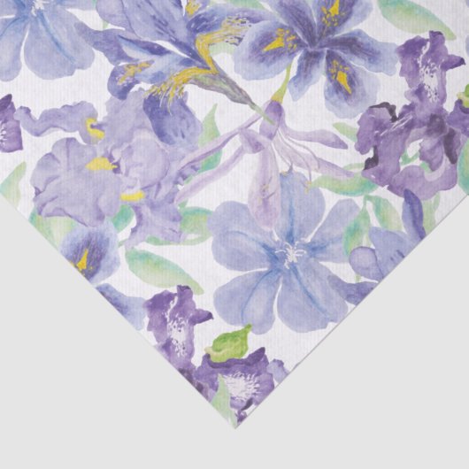 Paarse Gele Iris Bloemenaquarel Tissuepapier (Detail)