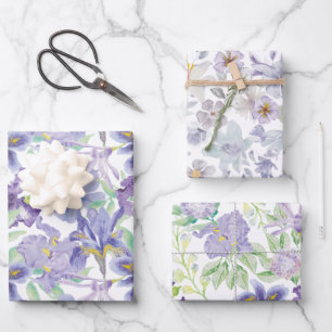 Paarse Gele Iris Bloemenschildering in Waterverf Inpakpapier Vel