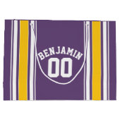 Paarse gele Jersey Stripes Aangepast naamnummer Groot Cadeauzakje (Achterkant)