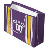 Paarse gele Jersey Stripes Aangepast naamnummer Groot Cadeauzakje (Voorkant Gekanteld)