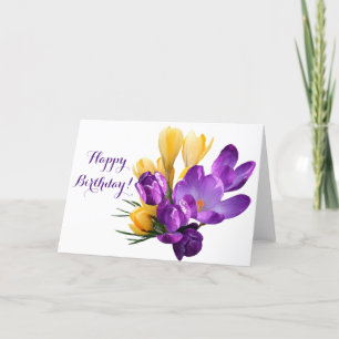paarse gele krokus Happy Birthday floral Bedankkaart