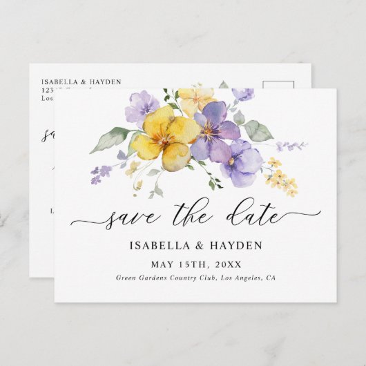 Paarse gele lavendel Lila bloemen opslaan de datum Aankondigingskaart (Voorkant / Achterkant)