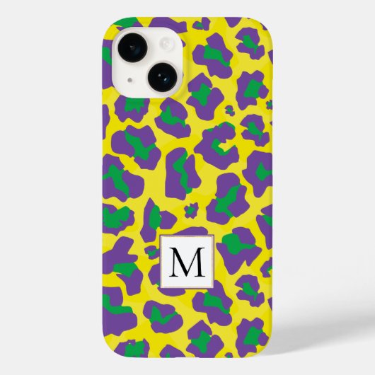 Paarse, gele luipaard dierenprint en monogram Case-Mate iPhone case (Achterkant)
