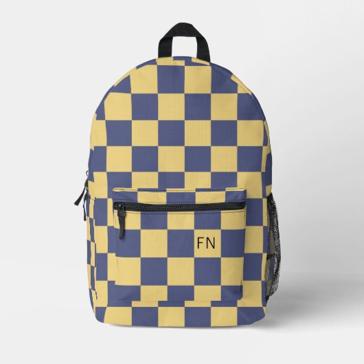 Paarse gele Monogram Initialen Checkerboard Bedrukte Rugzak (Voorkant)