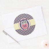 Paarse Gele Night Owl Cartoon Monogram Sticker (Envelop)