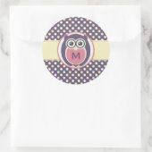 Paarse Gele Night Owl Cartoon Monogram Sticker (Tas)