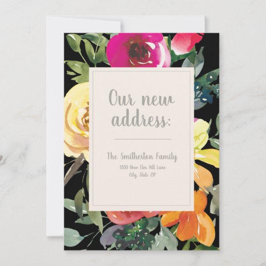 Paarse Gele Oranje Bloemen Zwart Adreswijziging (Voorkant)