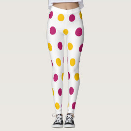 Paarse gele poka Dots op witte, schattige en trend Leggings