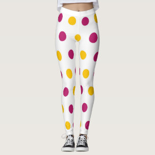 Paarse gele poka Dots op witte, schattige en trend Leggings
