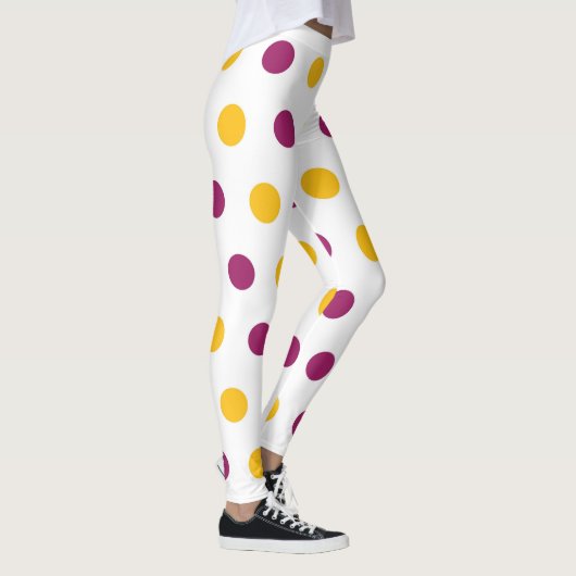 Paarse gele poka Dots op witte, schattige en trend Leggings (Rechts)