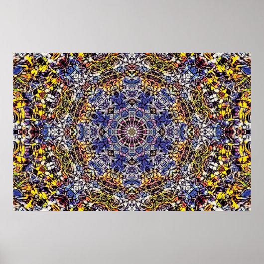 Paarse & Gele Psychedelische Fractal Mandala Poster (Voorkant)
