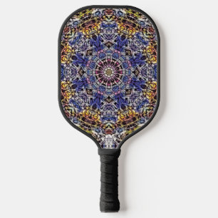 Paarse & Gele Psychedelische Fractale Mandala Pickleball Paddle