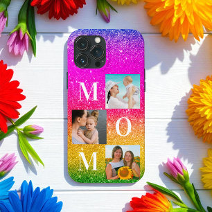 Paarse Gele Sparkle Moeder Foto iPhone 13 Pro Max Hoesje