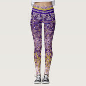 Paarse gele sterpatroon leggings (Voorkant)