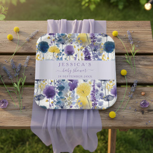 Paarse Gele Waterverf Wildflower Baby shower Papieren Bordje