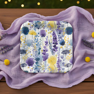 Paarse Gele Waterverf Wildflower Baby shower Papieren Bordje