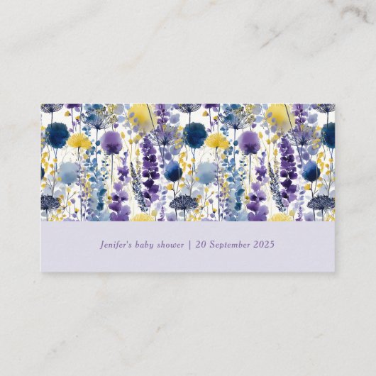 Paarse Gele Waterverf Wildflower Luier Raffle Informatiekaartje (Achterkant)