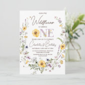 Paarse Gele Wildbloemen 1e Verjaardagsuitnodiging Kaart (Staand voorkant)