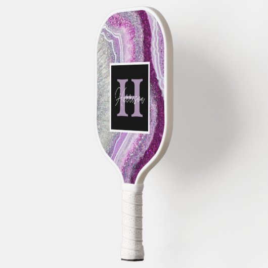 Paarse Geode Agate Monogram Naam Pickleball Paddle (Links)