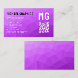 Paarse geometrische mesh patroon QR code Monogram Visitekaartje