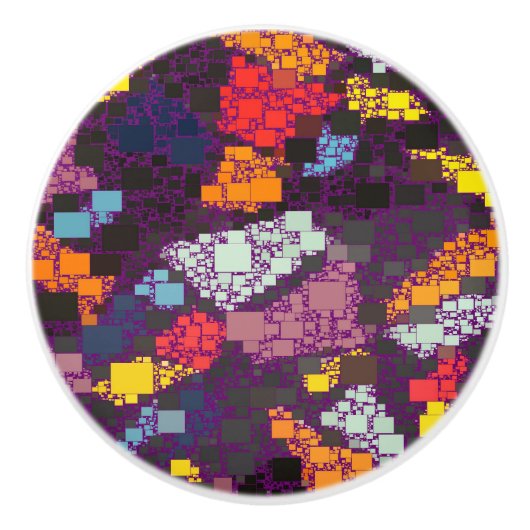 Paarse geometrische schetsen over kleurrijke schou keramische knop (Voorkant)
