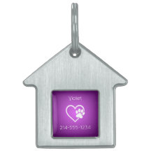 Paarse Gepersonaliseerde Hond ID Tag Naam & Telefo