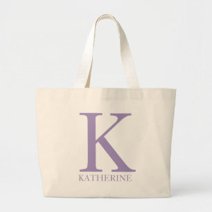 Paarse gepersonaliseerde naam monogram initiaal grote tote bag