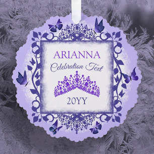 Paarse gepersonaliseerde papieren kerstbal met naa ornament kaart