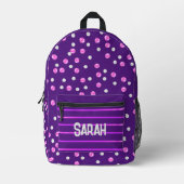 Paarse gepersonaliseerde roze en grijze Polka Dot Bedrukte Rugzak (Voorkant)