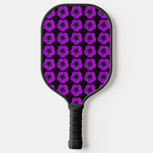 Paarse Geranium Floral Pattern op Black Pickleball Paddle (Achterkant)