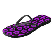 Paarse Geranium Floral Pattern op Black Teenslippers (Schuin)