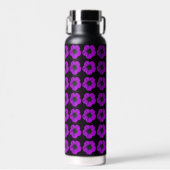 Paarse Geranium Floral Pattern op Black Waterfles (Voorkant)