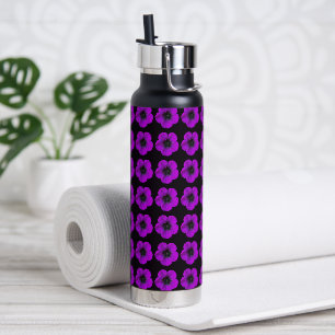 Paarse Geranium Floral Pattern op Black Waterfles