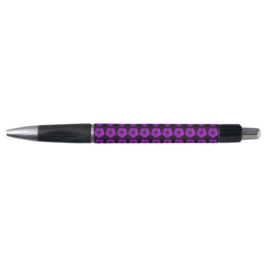 Paarse Geranium op Black Floral Pattern Pen (Voorkant)