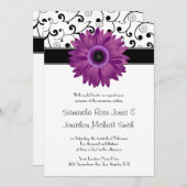 Paarse Gerbera Daisy Black Scroll Design Wedding Kaart (Voorkant / Achterkant)