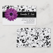 Paarse Gerbera Daisy Black & White Scroll Visitekaartje (Voorkant / Achterkant)