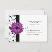 Paarse Gerbera Daisy met Black Scroll Design RSVP (Voorkant)