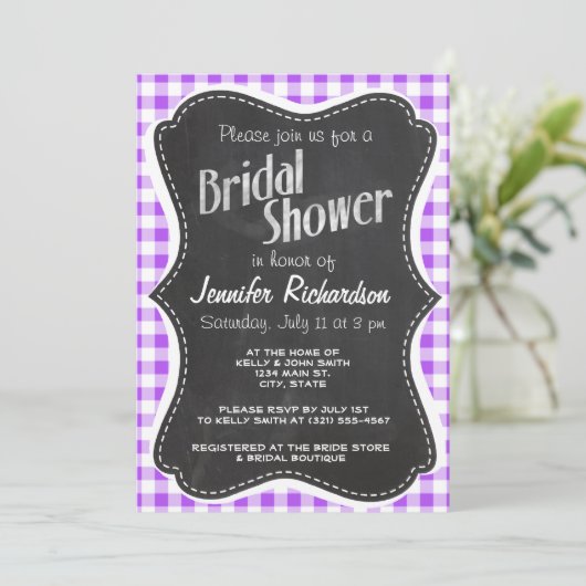 Paarse geruite gingham; schoolbord kaart (Staand voorkant)