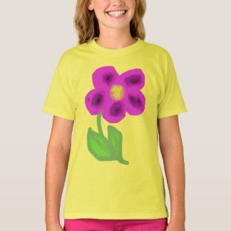 Paarse geschilderde bloem gele kinder T-shirt