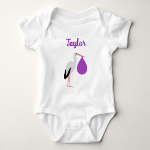 Paarse geslacht neutrale Baby Ooievaar Aangepaste Romper