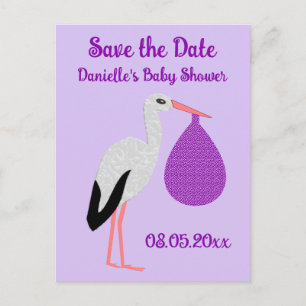 Paarse geslachtsneutrale Baby Ooievaar Baby Shower Briefkaart