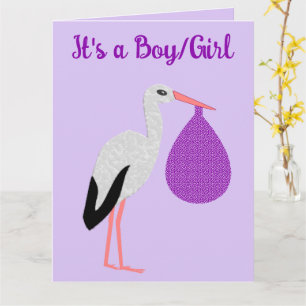 Paarse geslachtsneutrale Baby Ooievaar Geslacht Re Kaart