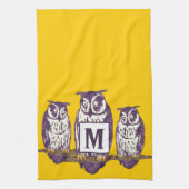 Paarse gestileerde uil familie op elke kleur theedoek (Verticaal)