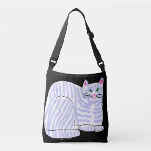 Paarse gestreepte kat Abstracte kunst Crossbody Tas