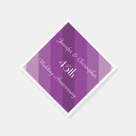 Paarse gestreepte servetten, 45e bruiloft Jubileum Servet (Hoek)